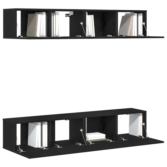TV Cabinet Set 4 pcs Black Oak Engineered Wood TV Cabinet Set 4 pcs Black Oak Engineered Wood