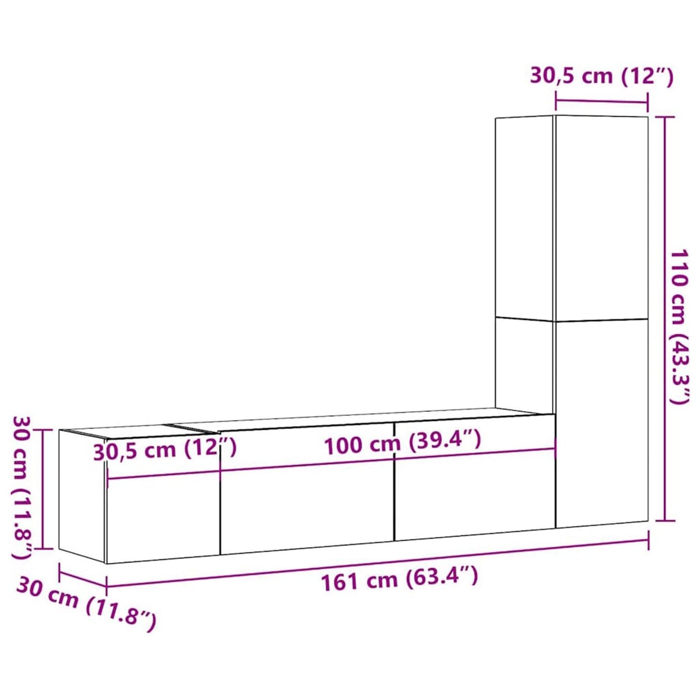 TV Cabinet Set Wall-mounted 4 pcs Black Oak 130.5 x 30 x 140 cm