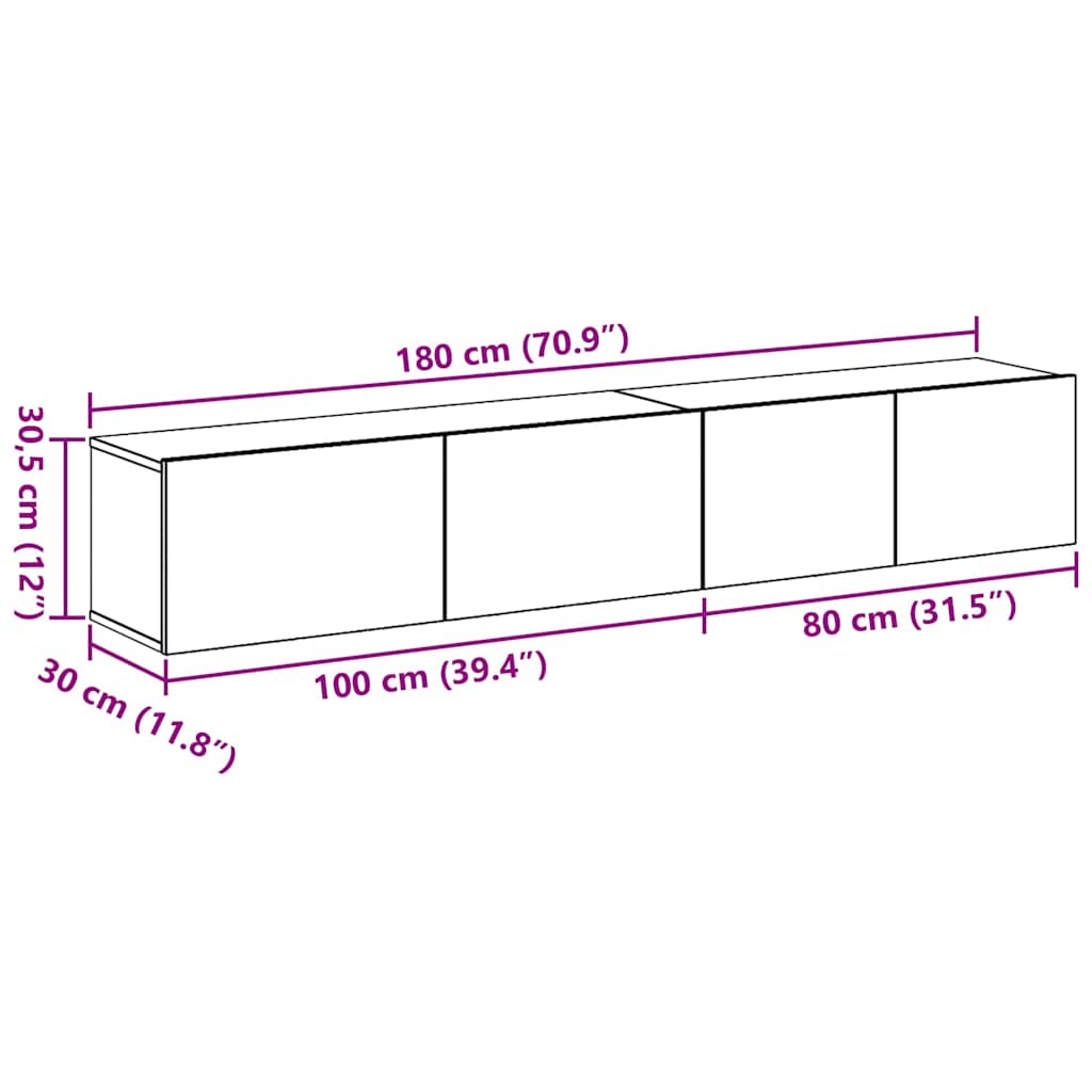 TV Cabinet Set Wall-mounted 2 pcs Black Oak Engineered Wood