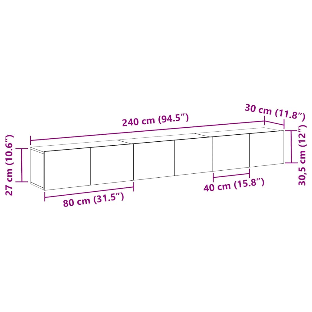 TV Cabinet Set 3 pcs Black Oak 80 x 30 x 30 cm Engineered Wood