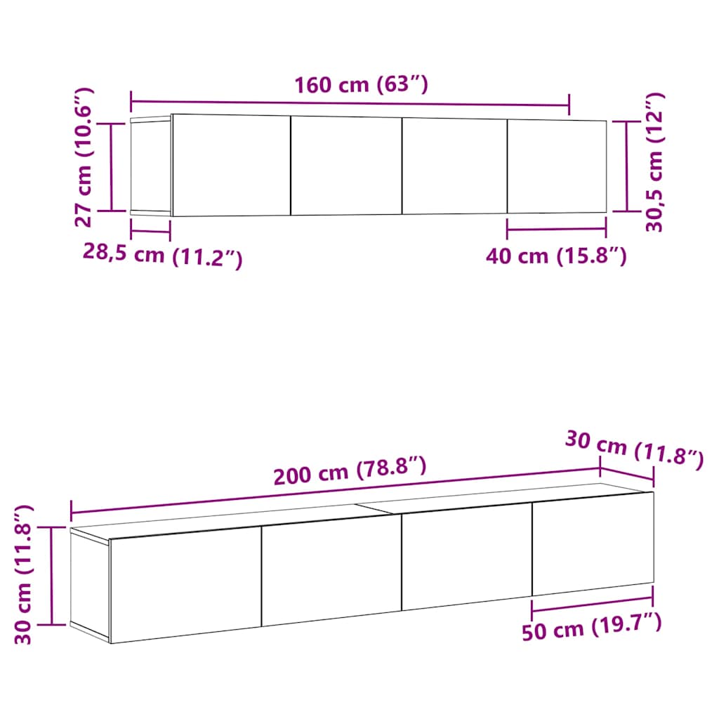 TV Cabinet Set 4 pcs Black Oak Engineered Wood