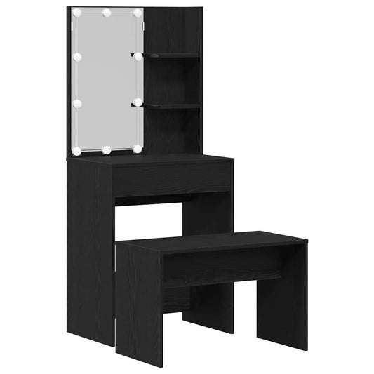 LED Dressing Table Set 2 pcs Black Oak Engineered Wood LED Dressing Table Set 2 pcs Black Oak Engineered Wood