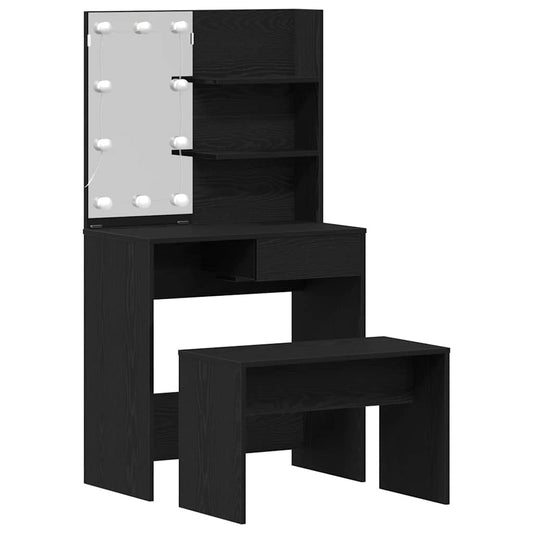 LED Dressing Table Set 2 pcs Black Oak Engineered Wood LED Dressing Table Set 2 pcs Black Oak Engineered Wood