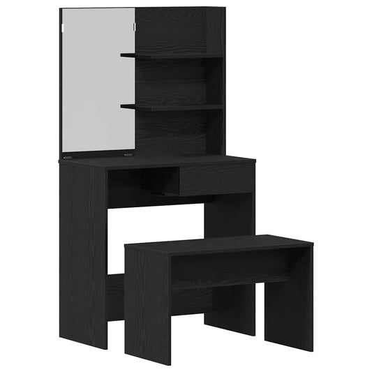 Dressing Table Set with Drawer 2 pcs Black Oak Engineered Wood Dressing Table Set with Drawer 2 pcs Black Oak Engineered Wood