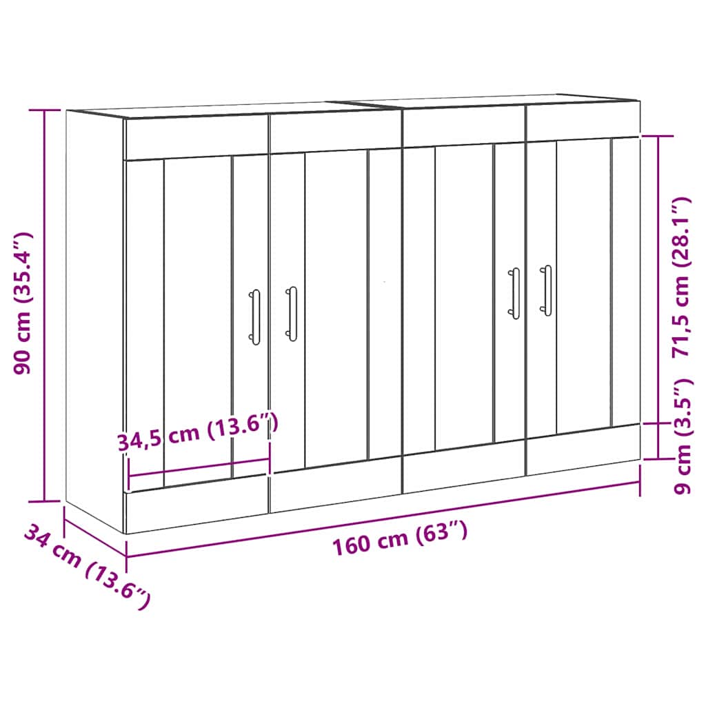 Wall-mounted Cabinet 2 pcs Black Oak 69.5 x 34 x 90 cm