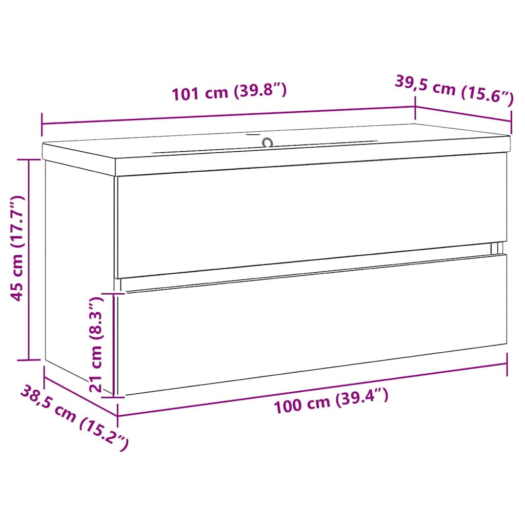 Bathroom Sink Cabinet Wall-mounted Black Oak 100 x 39 x 62 cm