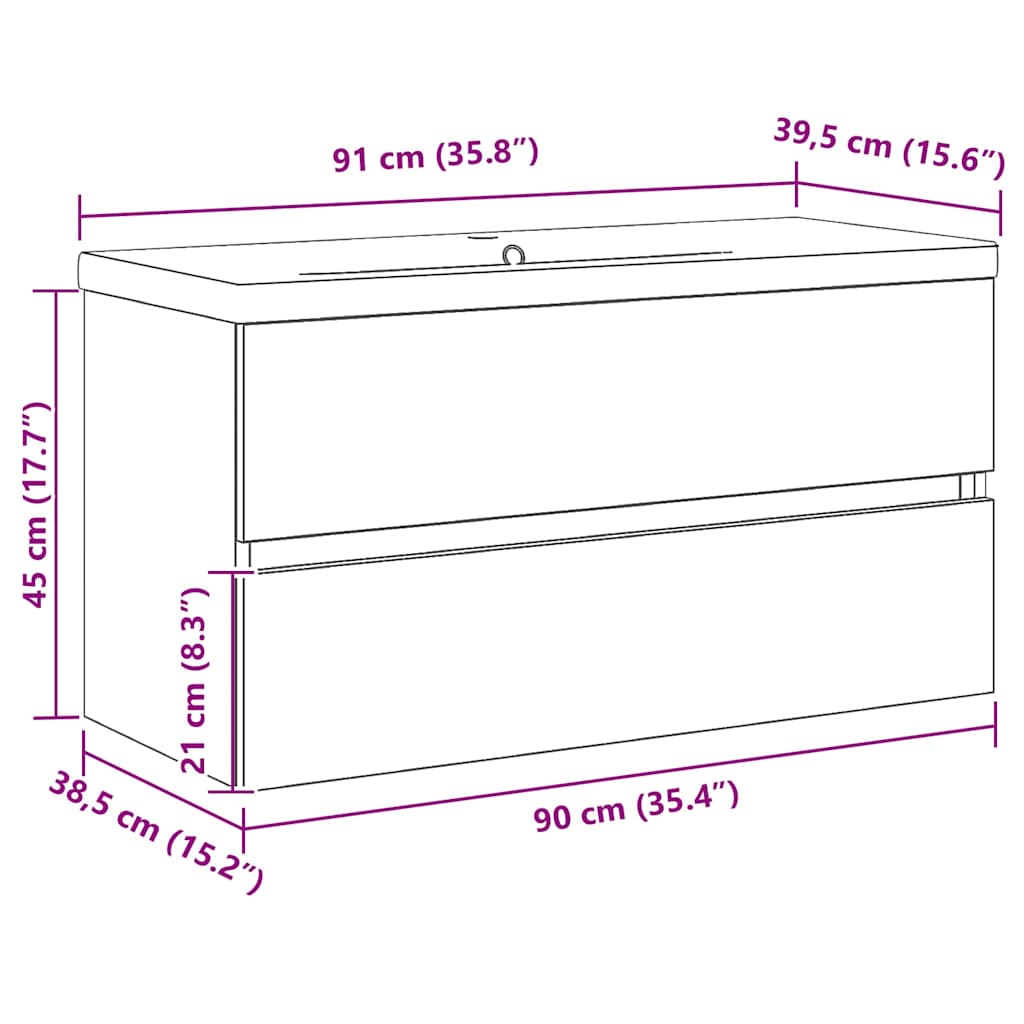 Bathroom Sink Cabinet Black Oak 90 x 39 x 62 cm Engineered Wood