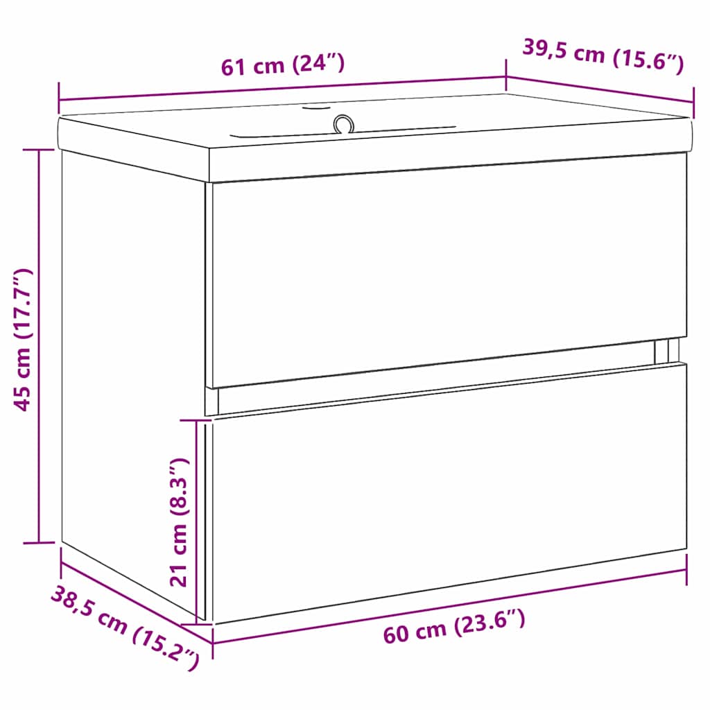 Bathroom Sink Cabinet Black Oak 60 x 39 x 62 cm Engineered Wood