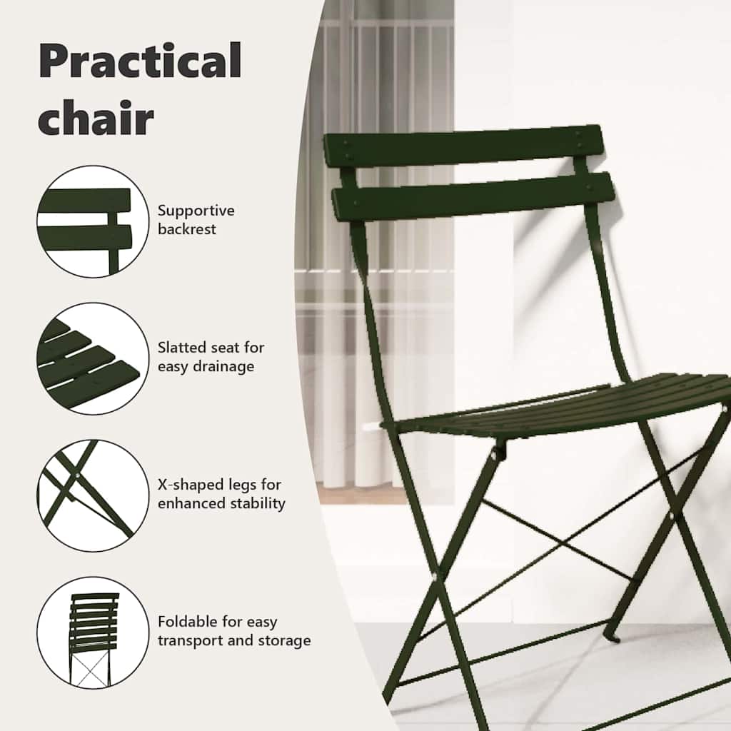 Garden Folding Chair Folding 2 pcs Green 42 x 46 x 82cm Metal