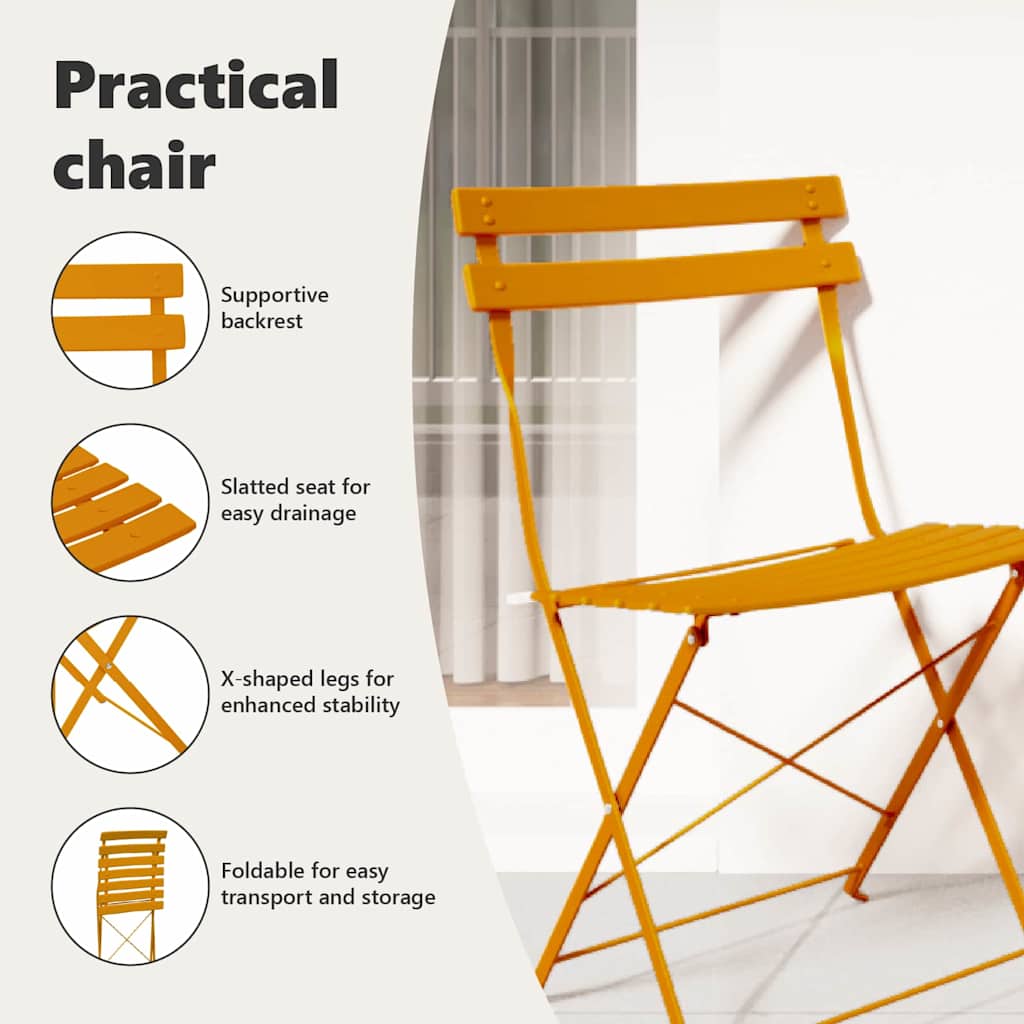 Garden Folding Chair Folding 2 pcs Mustard 42 x 46 x 82cm Metal