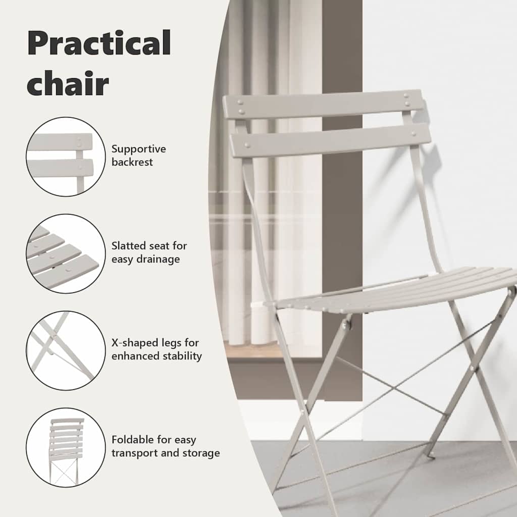 Garden Folding Chair Folding 2 pcs Beige 42 x 46 x 82cm Metal
