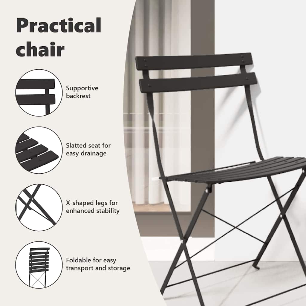 Garden Folding Chair 2 pcs Anthracite 42 x 46 x 82cm Metal