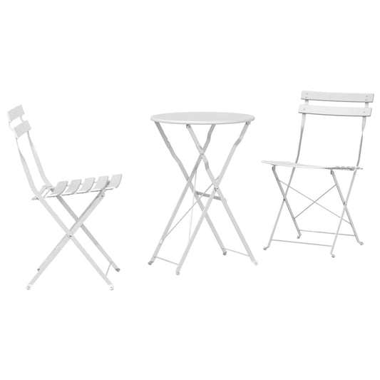 Folding Bistro Set 3 pcs White Steel Folding Bistro Set 3 pcs White Steel