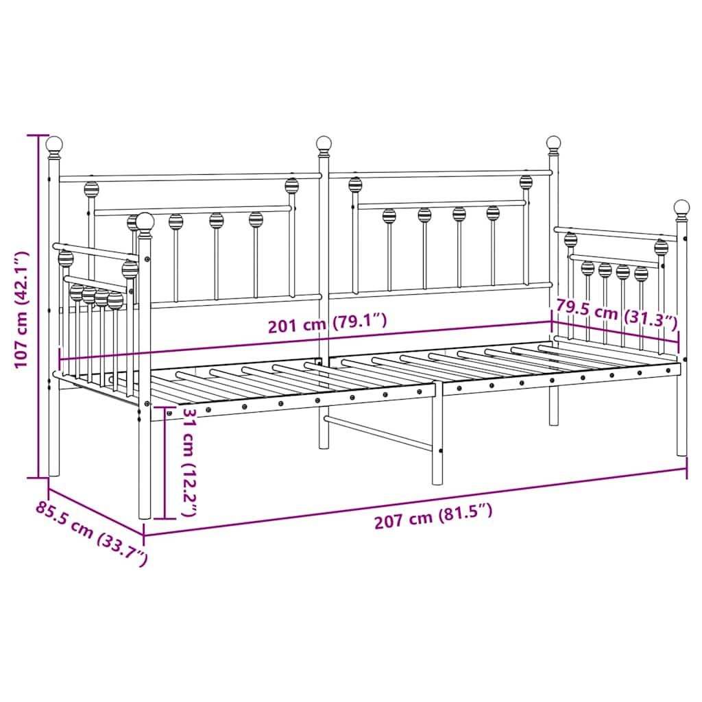 Daybed Frame White 80 x 200 cm Steel