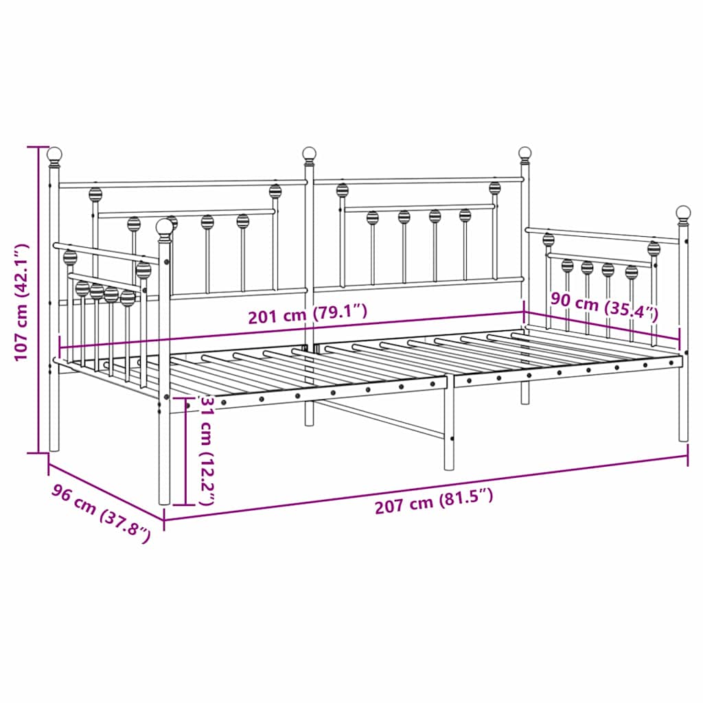 Daybed Frame White 90 x 200 cm Steel