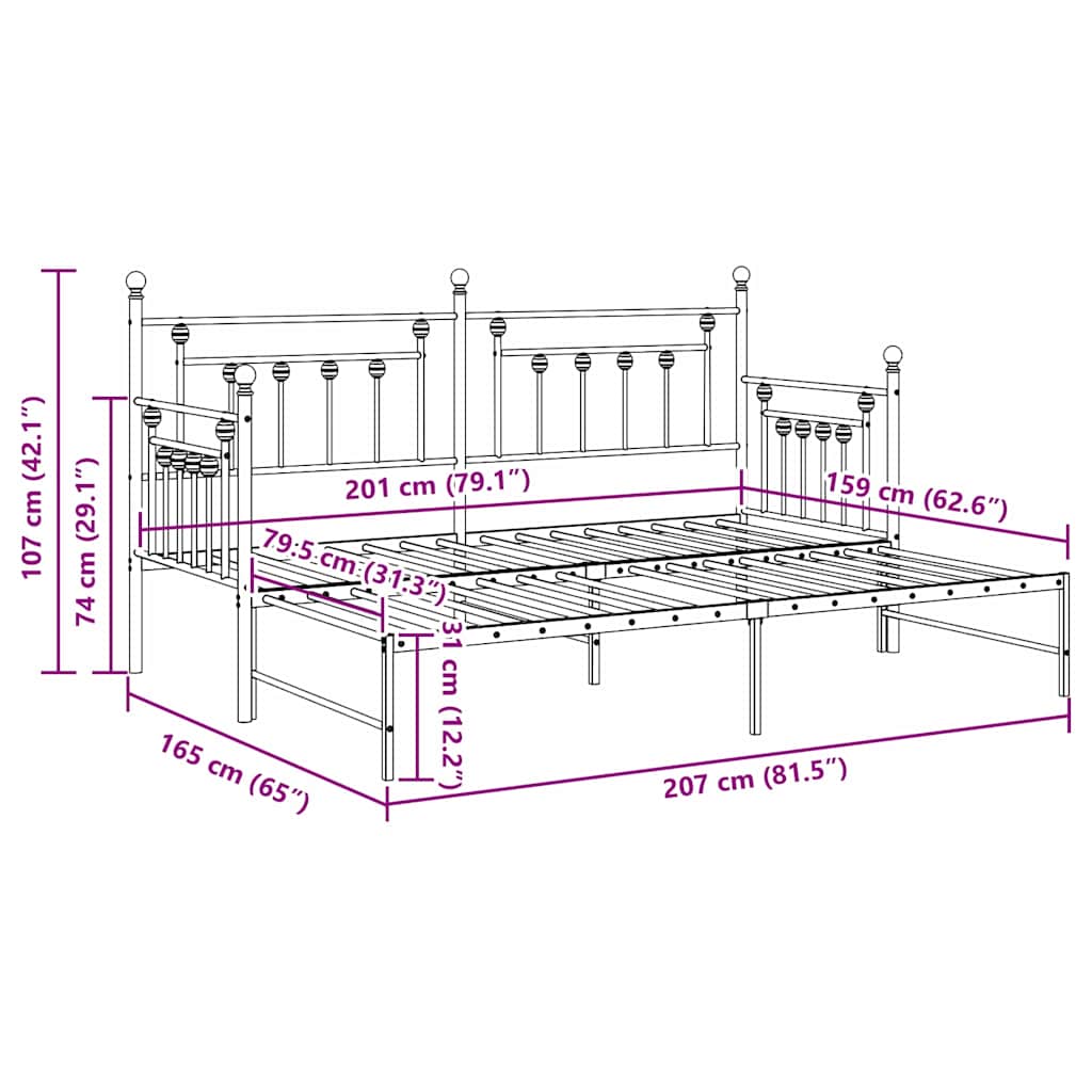 Daybed Frame White 80 x 200 cm Steel