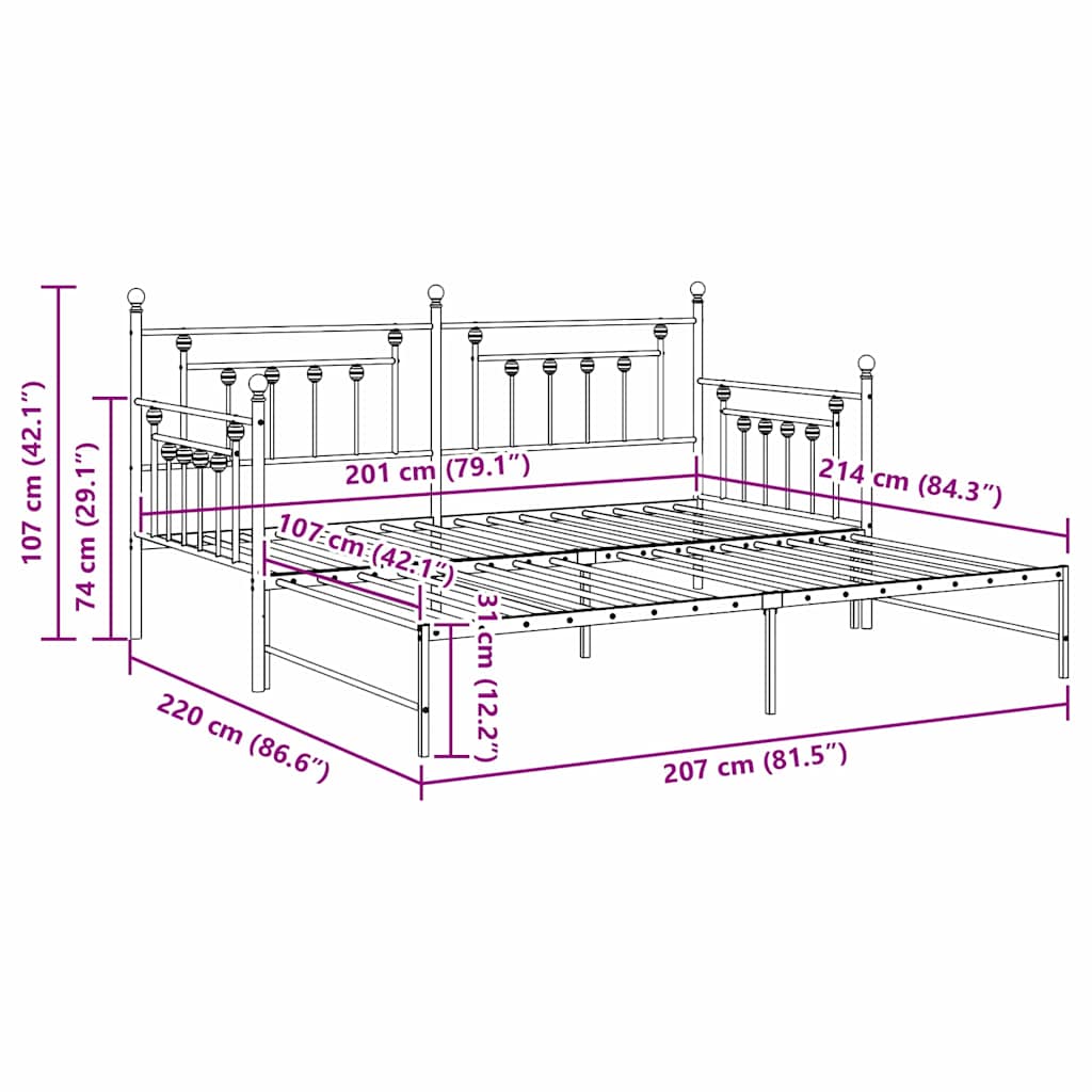 Daybed Frame White 107 x 203 cm Steel
