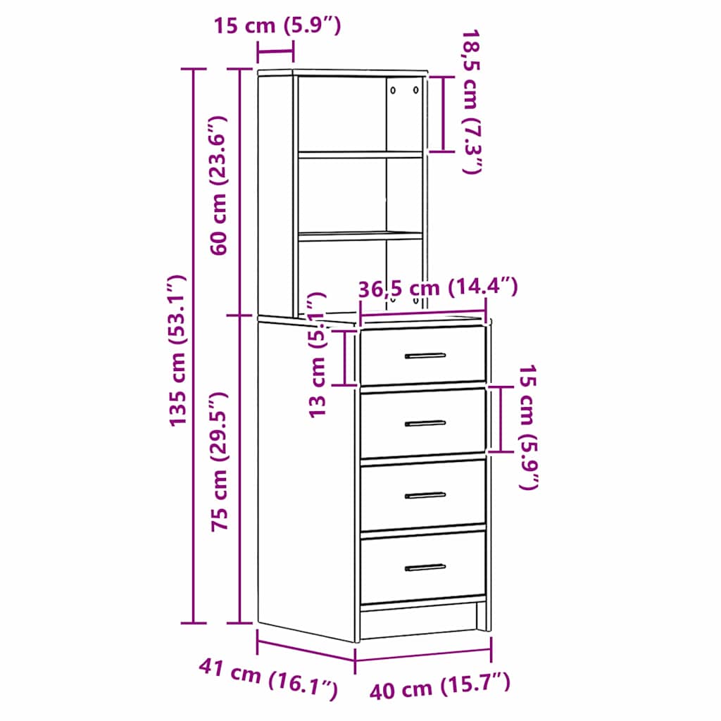 Highboard Artisan oak 40 x 41 x 135 cm Engineered Wood