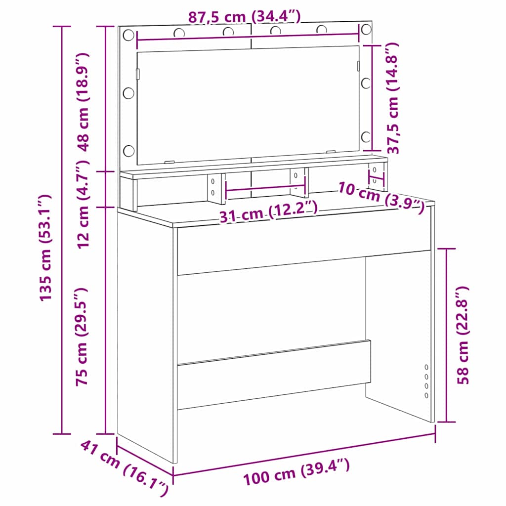Dressing Table Concrete Grey 100 x 41 x 135 cm Engineered Wood