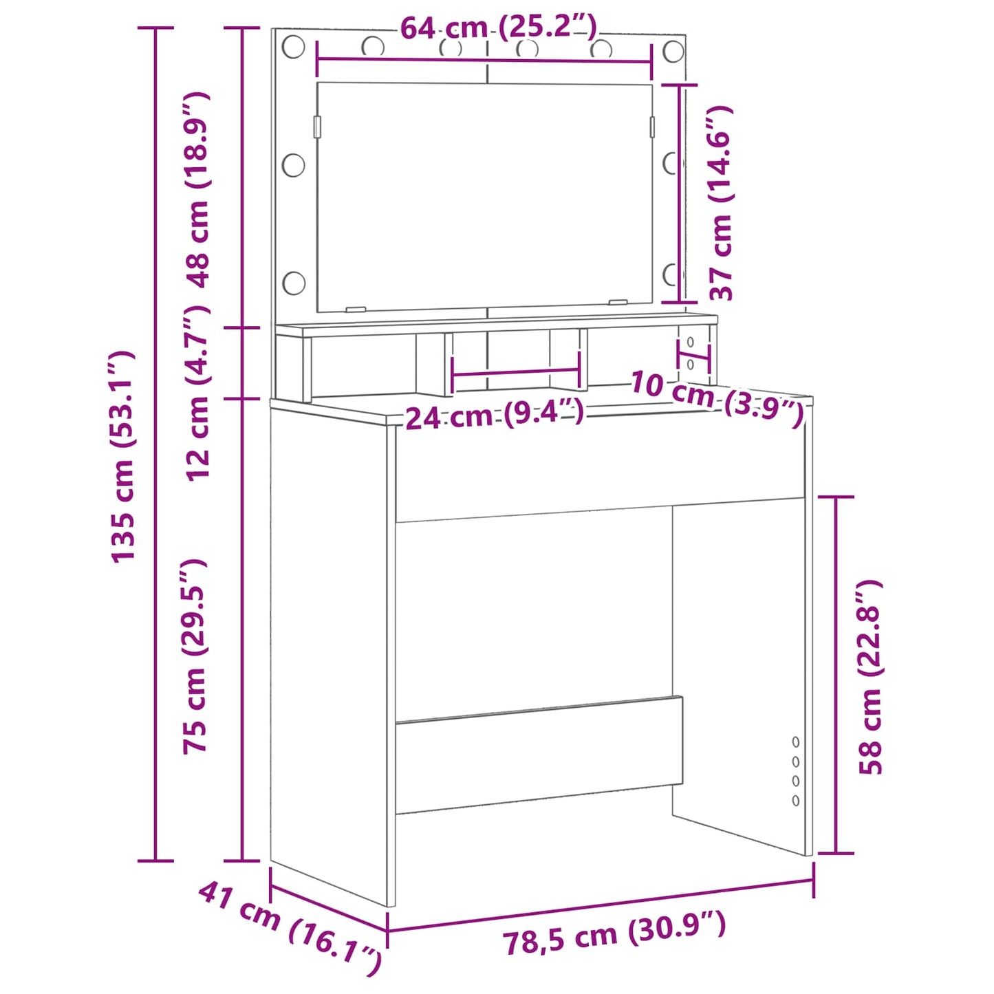 Dressing Table Grey Sonoma 75.5 x 41 x 135 cm Engineered Wood