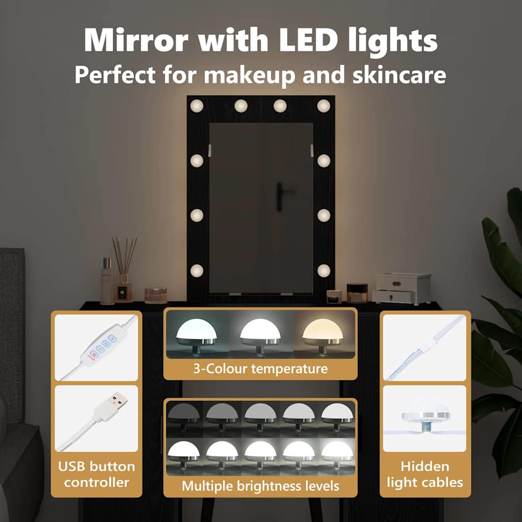 Dressing Table Black 102 x 33 x 135 cm Engineered Wood