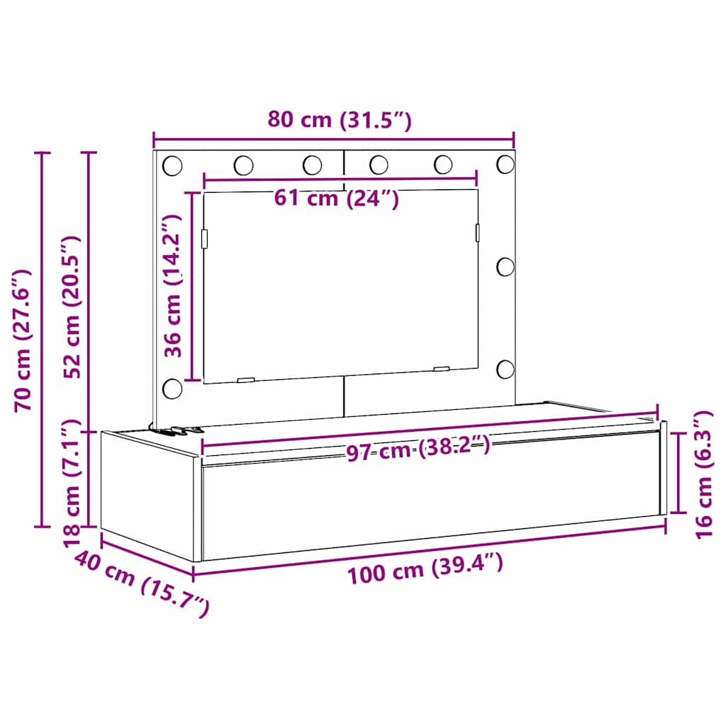 Dressing Table Brown 100 x 40 x 70 cm Engineered Wood