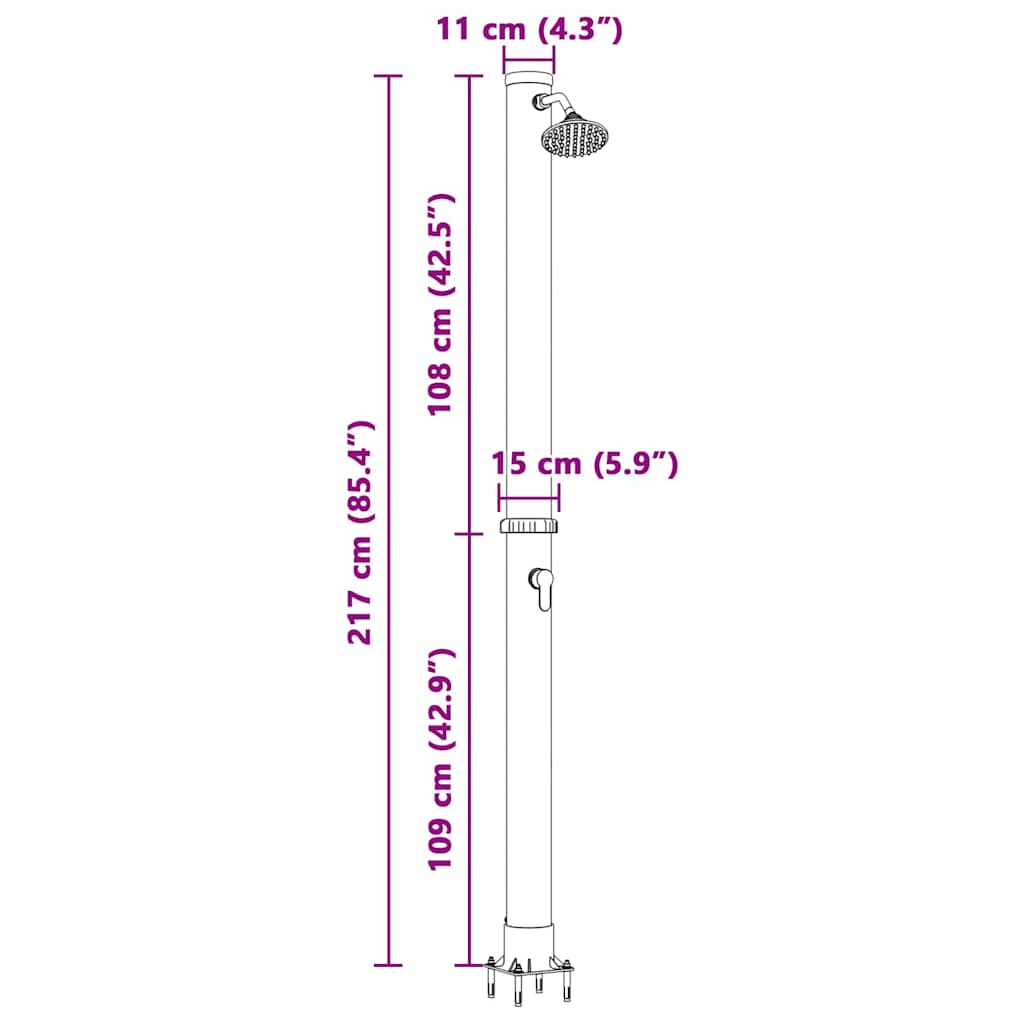 Outdoor Solar shower Black 217 cm PVC and Aluminium