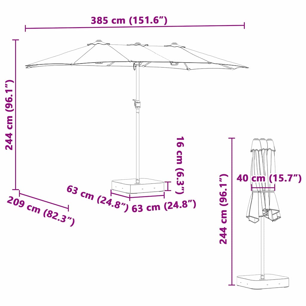 Garden Parasol Anthracite 385 x 209 x 244 cm