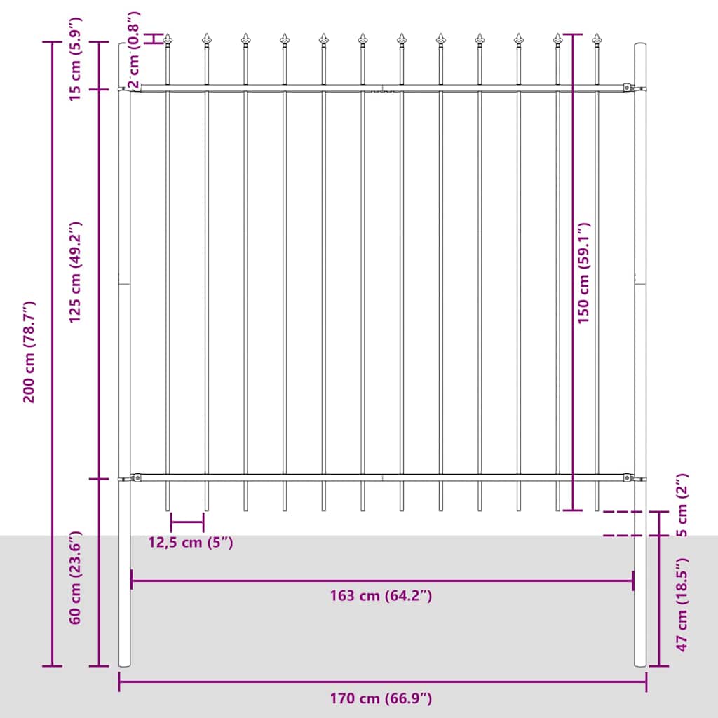 Garden Fence 4 pcs Grey 6.8 x 1.5 m Powder-coated Steel