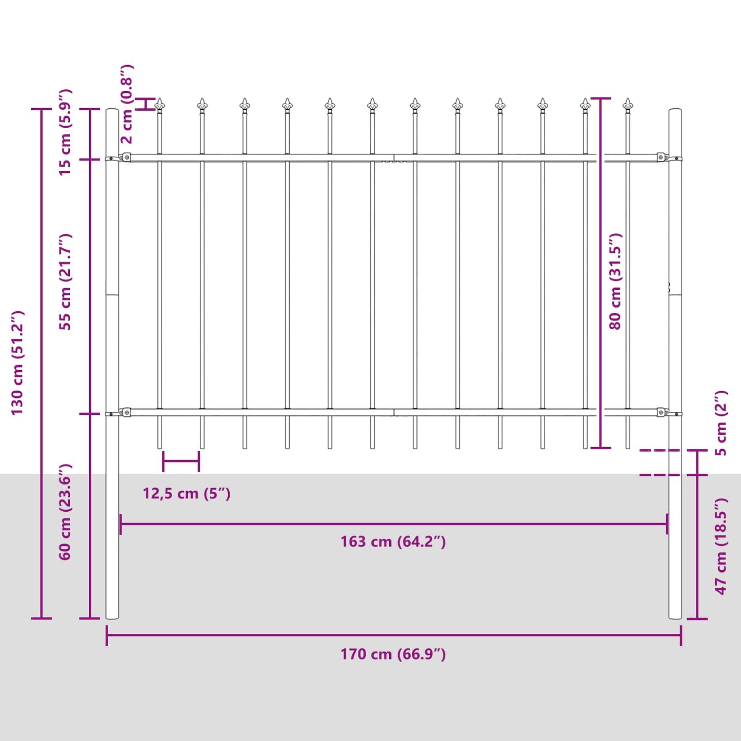 Garden Fence 5 pcs White 8.5 x 0.8 m Powder-coated Steel