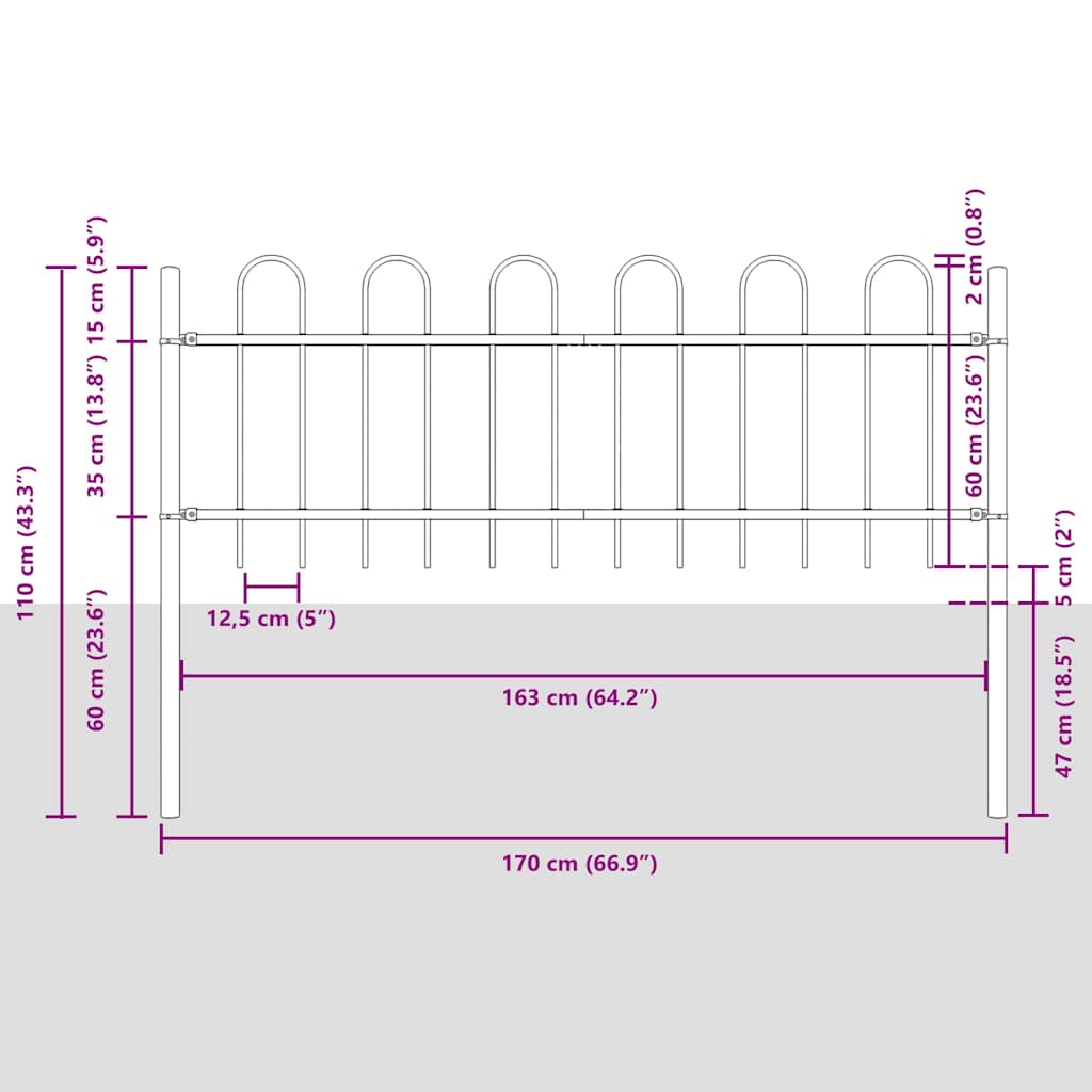 Garden Fence 7 pcs Grey 11.9 x 0.6 m Powder-coated Steel