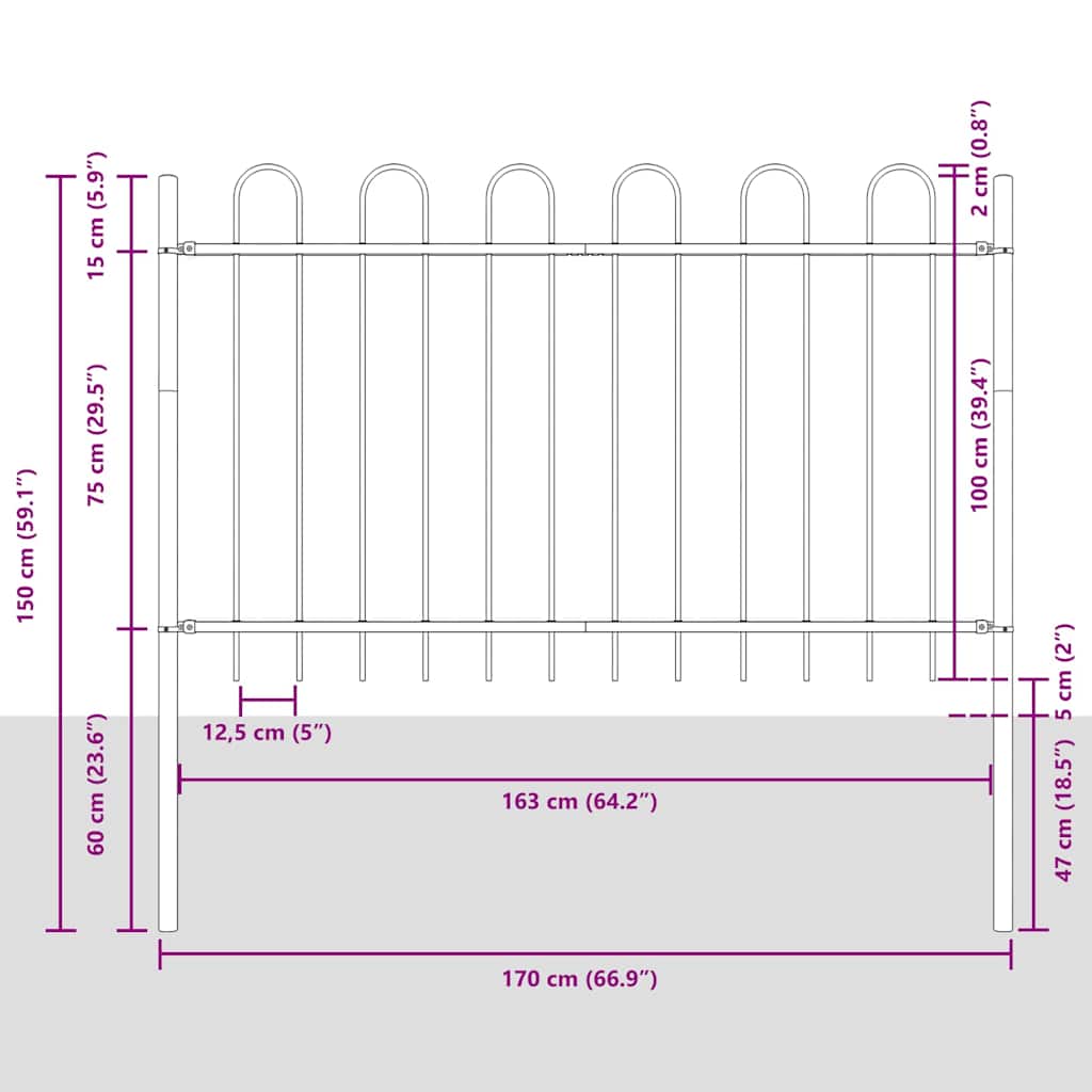 Garden Fence BOXTEL 7 pcs 11.9 x 1 m Powder-coated Steel Grey