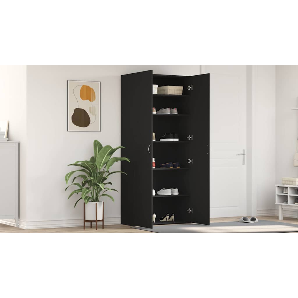 Shoe Cabinet with Door Black 80 x 35.5 x 180 cm Engineered wood
