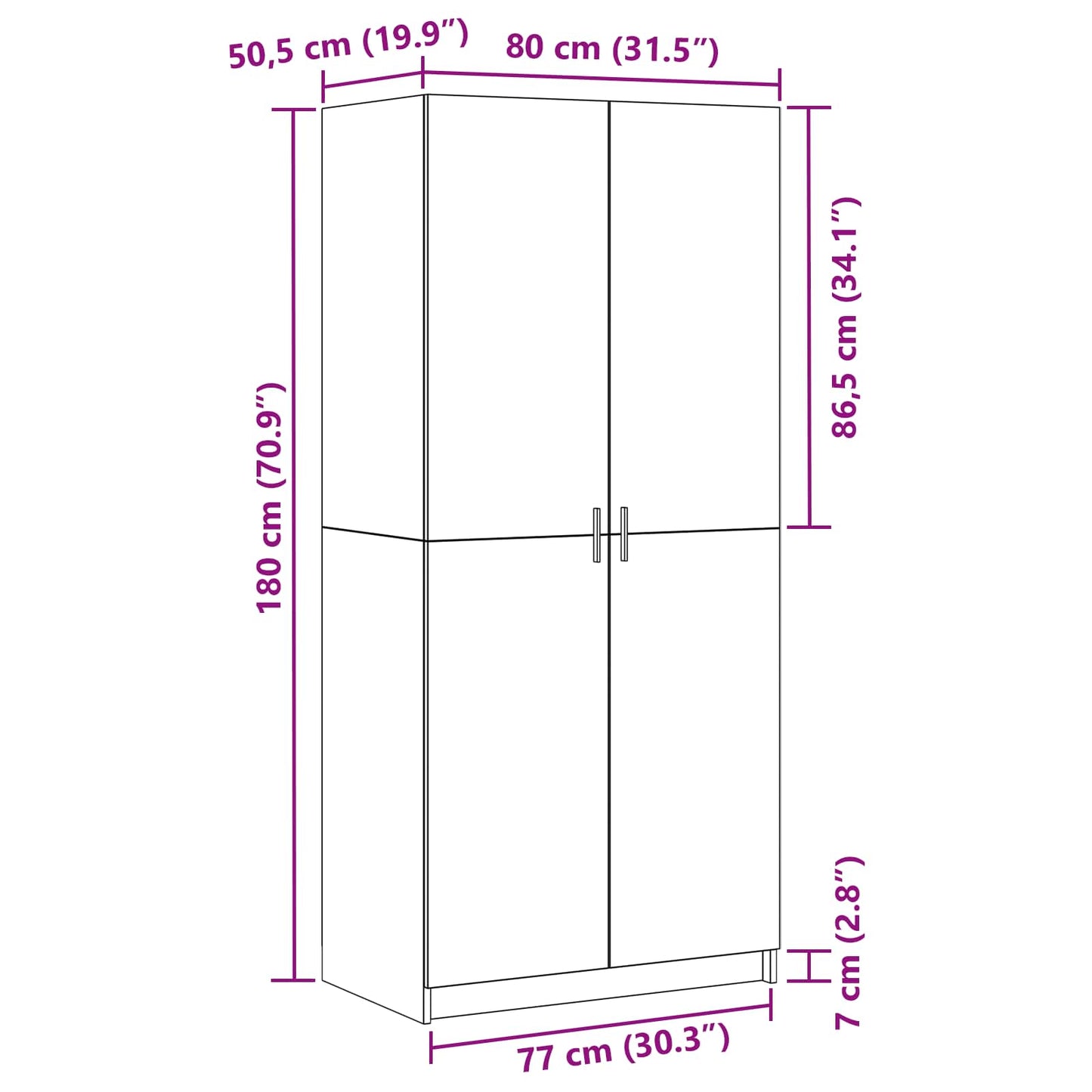 Wardrobe Black Oak 80 x 50.5 x 180 cm Engineered Wood