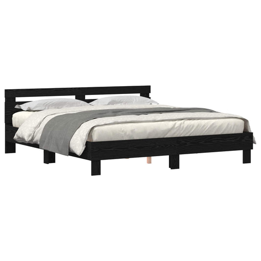 Bed Frame with Headboard Black Oak 180 x 200 cm Engineered Wood Bed Frame with Headboard Black Oak 180 x 200 cm Engineered Wood