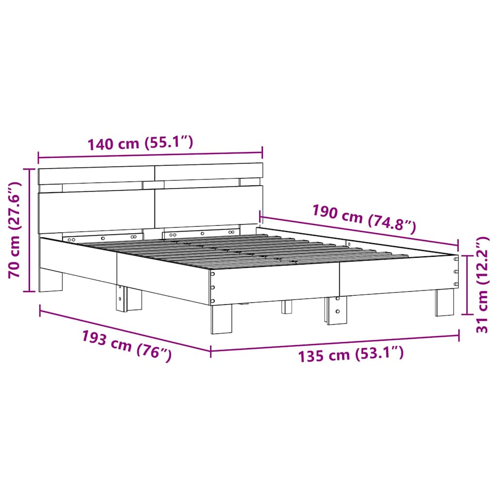 Bed Frame with LED Black Oak 135 x 190 cm Engineered Wood