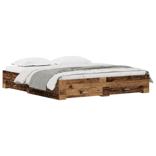 Bed Frame with Drawer Old Wood 180 x 200 cm Engineered Wood Bed Frame with Drawer Old Wood 180 x 200 cm Engineered Wood