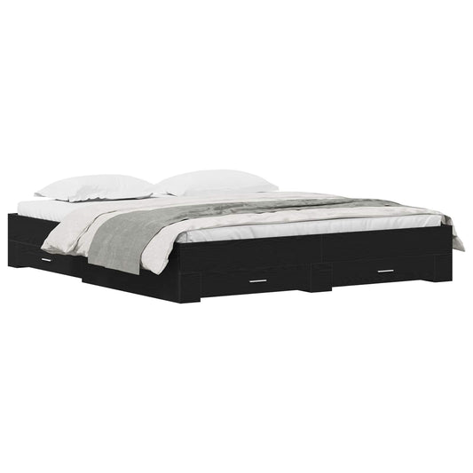 Bed Frame with Drawer Black Oak 180 x 200 cm Engineered Wood Bed Frame with Drawer Black Oak 180 x 200 cm Engineered Wood