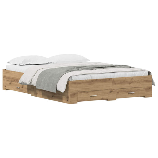 Bed Frame with Drawer Artisan Oak 140 x 200 cm Engineered Wood Bed Frame with Drawer Artisan Oak 140 x 200 cm Engineered Wood