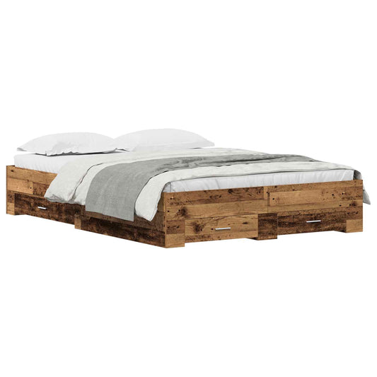 Bed Frame with Drawer Old Wood 135 x 190 cm Engineered Wood Bed Frame with Drawer Old Wood 135 x 190 cm Engineered Wood