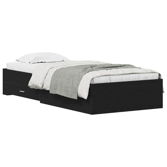 Bed Frame with Drawer Black Oak 100 x 200 cm Engineered Wood Bed Frame with Drawer Black Oak 100 x 200 cm Engineered Wood