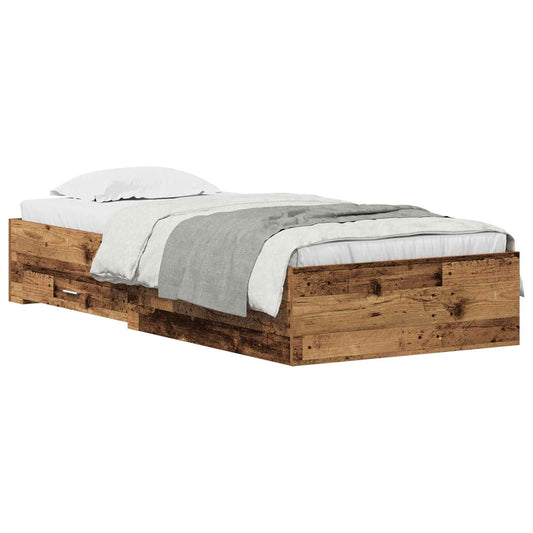 Bed Frame with Drawer Old Wood 90 x 190 cm Engineered Wood Bed Frame with Drawer Old Wood 90 x 190 cm Engineered Wood