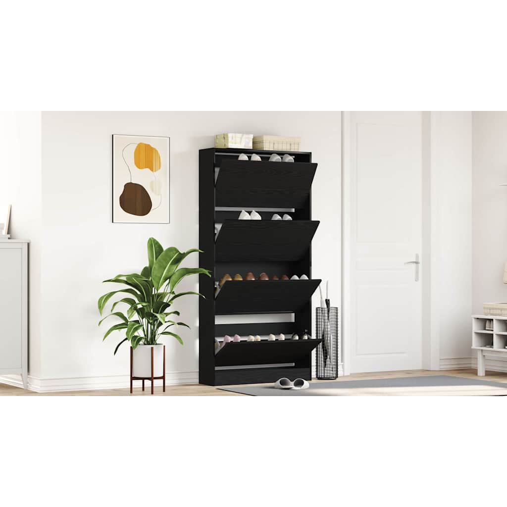 Shoe Cabinet Black Oak 80 x 21 x 163.5 cm Engineered Wood
