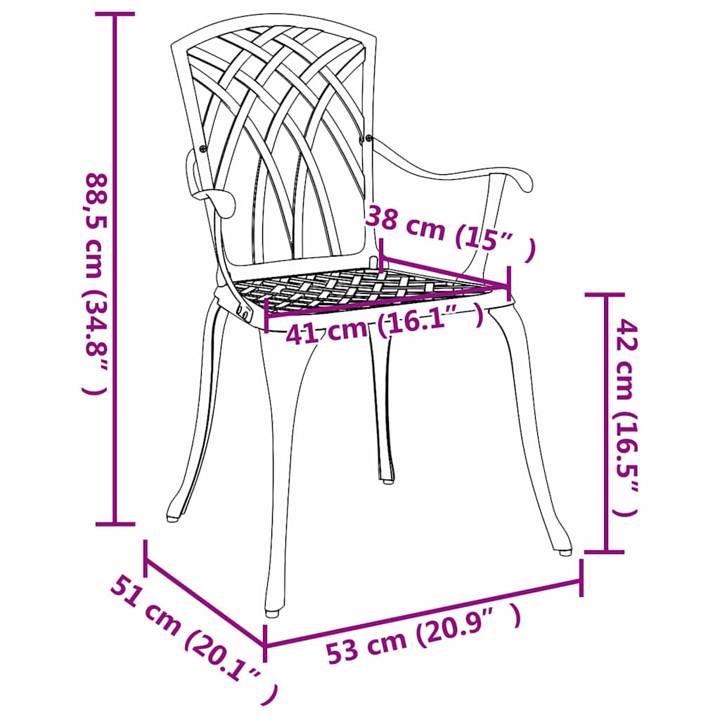 Garden Chair 2 pcs Bronze 53 x 51 x 88.5cm Aluminium