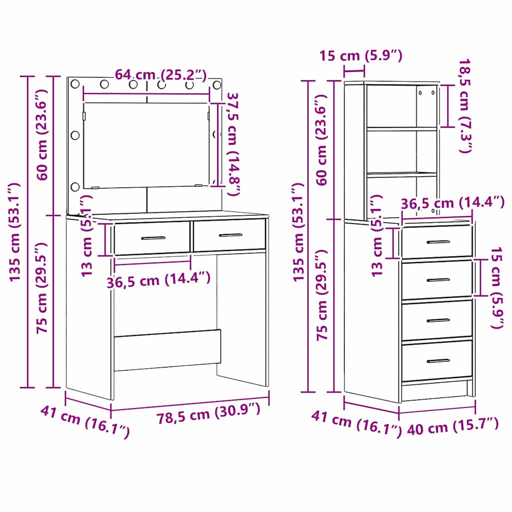 Dressing Table White 78.5 x 41 x 135 cm Engineered wood