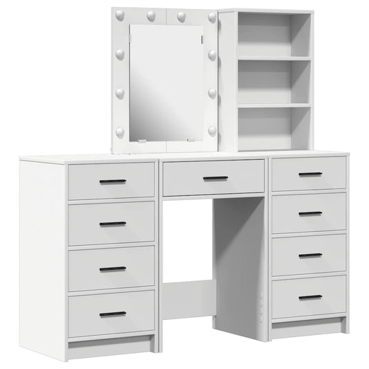 Dressing Table with Mirror Lights 3 pcs White Engineered wood Dressing Table with Mirror Lights 3 pcs White Engineered wood