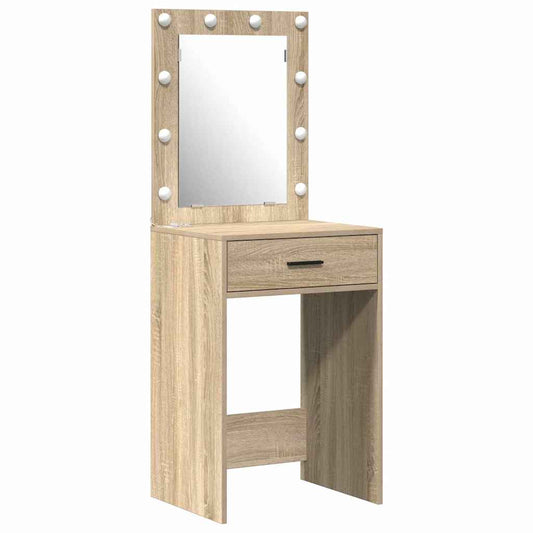Dressing Table with Mirror Lights 3 pcs Brown Engineered wood Dressing Table with Mirror Lights 3 pcs Brown Engineered wood