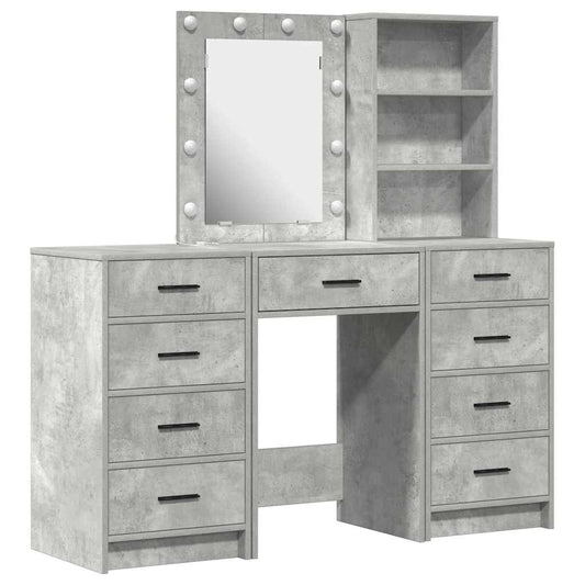 Dressing Table with Mirror Lights 3 pcs Grey Engineered wood Dressing Table with Mirror Lights 3 pcs Grey Engineered wood