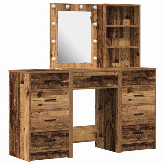 Dressing Table with Mirror Lights 3 pcs Brown Engineered wood Dressing Table with Mirror Lights 3 pcs Brown Engineered wood