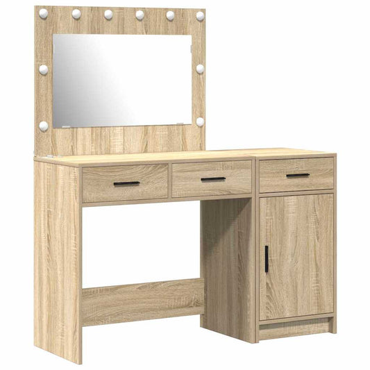 Dressing Table with Mirror Lights 2 pcs Brown Engineered wood Dressing Table with Mirror Lights 2 pcs Brown Engineered wood
